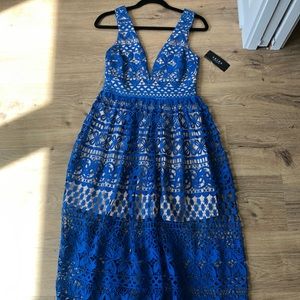 NWT AKIRA Love and Lace Blue MIDI Dress Womens Small